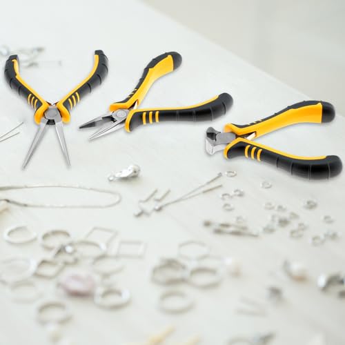QWORK Jewelry Pliers Set, 8-Piece Mini Jewelry Making Tool Kit with Storage Bag, Flat Nose/Round Nose/Bent Nose, Wire Cutters, Crimping Pliers & End Nippers for Beading Crafting Repair