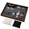 Large Solid Wood Jewelry Watch Tray, Velvet Jewelry Board Display Trays for Key Wallet Ring，Stackable Wooden Jewelry Drawer Organizer Showcase Jewelry Holder(Grey) - color: Gray