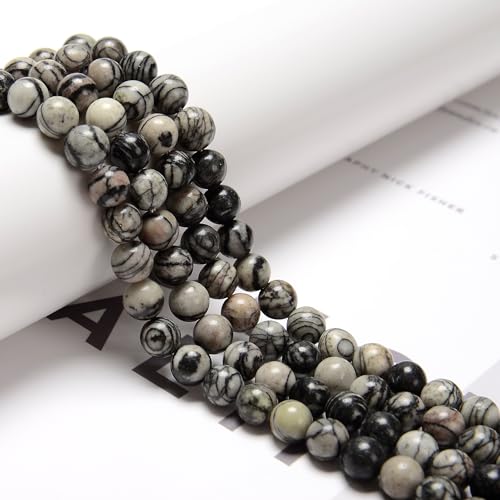 122Pcs(2 Strand/Set) 6mm Silk Stone Web Jasper Smooth Round Beads Natural Stone Beads AAA Grade Premium Round Gemstone Genuine Real Stone Loose for DIY Bracelet Jewelry String Making - color: Spider Web Jasper, size: 6mm