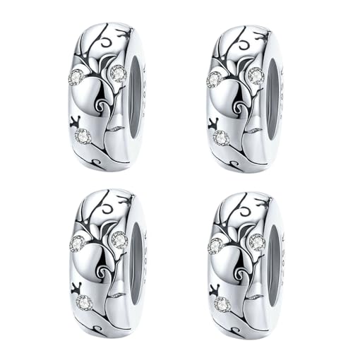 Clip Stopper Charms Sterling Silver Rondelle Spacer Bead for Bracelets (Silver) - color: Retro-Silver 4pcs