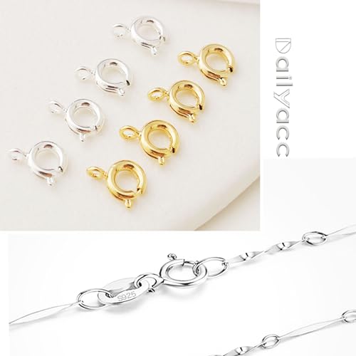 Spring Clasps Sterling Silver with Open Jump Rings Gold Necklace Clasps and Closures for Jewelry Making,Made in Italy - color: 3silver, size: 0.28inch
