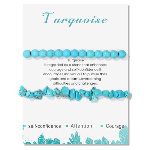 Healing Crystal Bracelets for Women 2 PCS 6mm Natural Stone Bracelet Stretch Crystal Beaded Bracelets Handmade Gemstone Bracelet Jewelry Gifts Christmas Gifts for Women Girls - style: turquoise