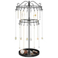 iDavosic.ly 2 Tier Rotating Necklace Organizer with Jewelry Tray, Adjustable Metal Necklace Holder with 42 Hooks, Extra Tall Bracelet Keychain Spinning Display Stand Tree Tower for Women, Black - color: Black with Tray