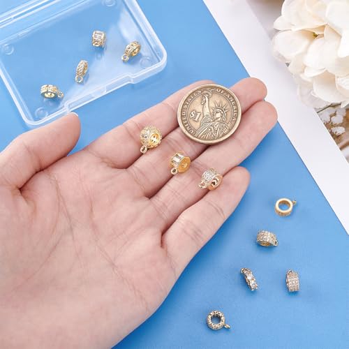 PH PandaHall 12 Styles 18K Gold Plated Spacer Bail Bead Hanger Rhinestone Bail Beads with Charm Loop, Cubic Zirconia Bails Connectors for European Necklace Bracelet Pendant Jewelry Making