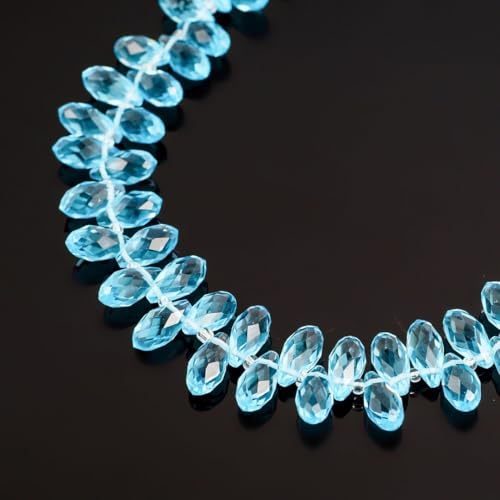 200pcs Czech 12mm Faceted Teardrop Briolette Crystal Glass Loose Beads Pendant Drop Spacer Bulk Aquamarine Blue for DIY Jewelry Making CCT2-10 - color: Aquamarine Blue, size: 12x6mm - 200pcs