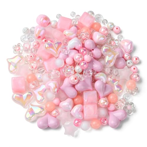Ipotkitt 160 Pcs Pink Themed Transparent Opaque Acrylic Beads Mixed Shapes Heart Round Flower Star Beads Plastic Spacer Loose Beads for Jewelry Making - color: 160pcs-Pink Themed Beads-6~17mm