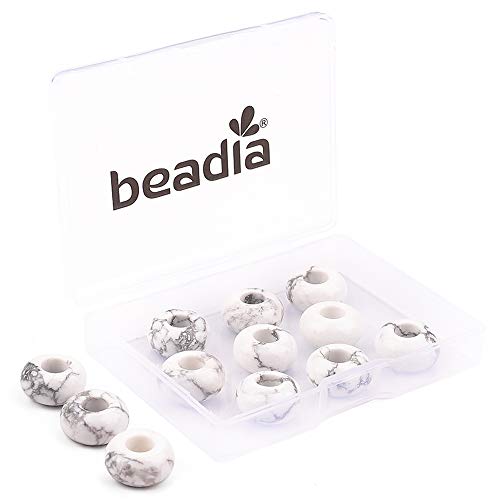 BEADIA Natural White Howlite Rondelle Stone with Large Hole (5.5mm) Loose Semi Gemstone Beads for Jewelry Making 14mmx7.5mm 12pcs - color: White Howlite, size: 14mm x 7.5mm