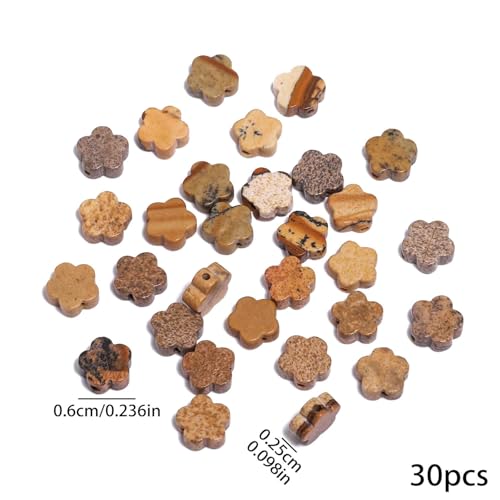 Songxi 60pcs 6mm Picture Plum Blossom Natural Stone Beads for Jewelry Making, Smooth Loose Flower Shape Gemstone Beads for Bracelets Necklace Earrings Making Supplies ﻿ - color: Picture Stone
