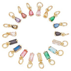 18Pcs 18 Styles Faceted Cubic Zirconia Charms, 18K Gold Plated Teardrop Rectangle Crystal Charm Pendants with Jump Shiny Ring CZ Stone Dangle Charms for Jewelry Accessory Making DIY Gift