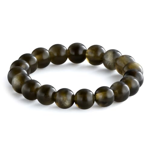 NLIEO Natural Gemstone Stretch Beaded Rings for Women Stackable Dainty Elastic Crystal Rings Jewelry - style: Golden Obsidian