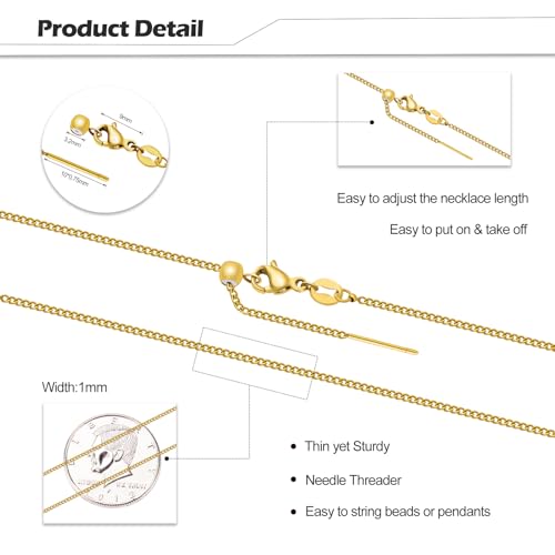 Crisjanggo 10 Pack Gold Plated Cable Chain for Jewelry Making Stainless Steel Chain Bulk 20 Inch Adjustable Necklace with Rubber Stopper Beads for Women - color: Gold Cable