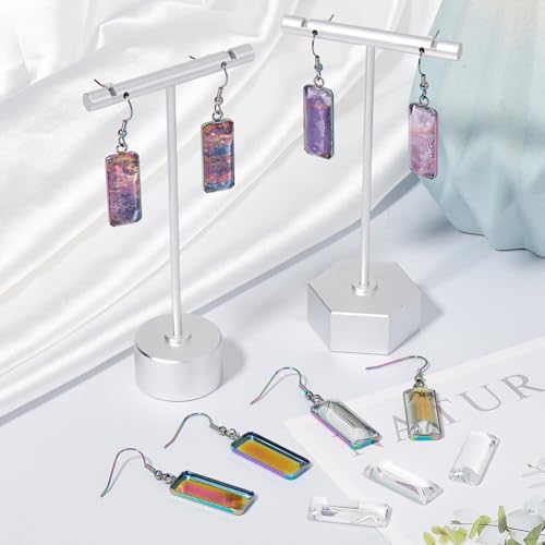 1 Box 20Pcs Rainbow Earring Bezel Blank 10x25mm Rectangle Bezel Pendant Trays with Glass Cabochons Settings Stainless Steel Earring Wire Hooks Accessories for DIY Earrings Jewelry Making - style: Style 4