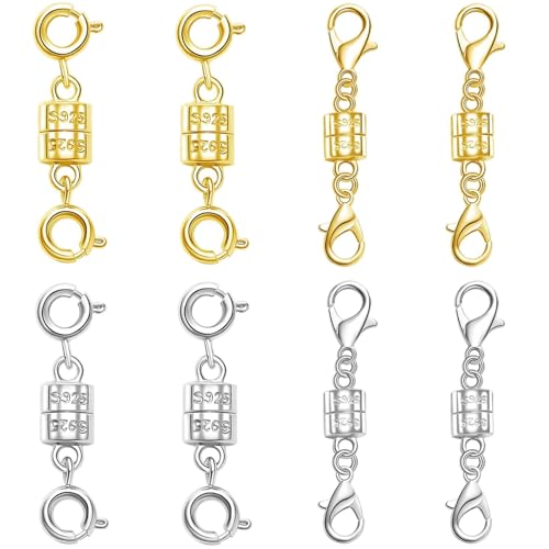 S925 Silver Magnetic Necklace Clasps, S925 Jewelry Making Connectors, Chain Extender Converters for Bracelets Necklace, 8 Pack (8pcs Golden Silvery B) - color: 8pcs golden silvery B