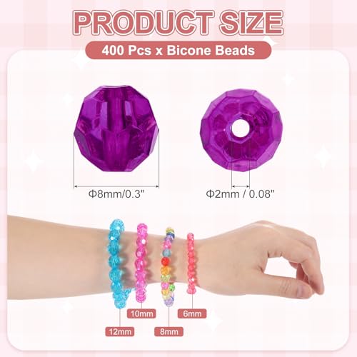 MECCANIXITY 400pcs Czech Faceted Bicone Beads 8mm Glass Spacer Bead Bulk for Jewelry Making & DIY Craft, Dark Purple - color: Dark Purple