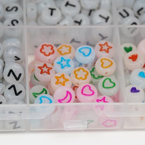 Melius 1450Pcs Acrylic Glow Letter Beads, Alphabetical Glowing in The Dark Beads in 28 Grid Box for Jewelry Making, DIY Bracelets, Necklaces, Key Chains (Glowing, 4x7mm) - color: Glowing, size: 4x7mm