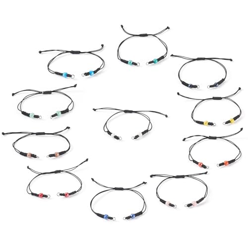 11 Pcs Adjustable Braided Cords Black Waxed Braided Thread Half Finished Bracelet with Porcelain Beads for DIY Women Jewelry Making Friendship Fashion Bangle Accessory - color: Black