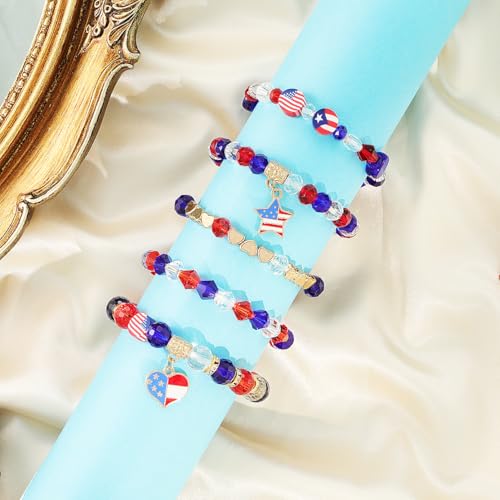 Emibele Colorful Stretch Bracelet Stack Boho Beaded Bracelet Set Heishi Surfer Bracelet Stackable Y2K Trendy Jewelry Friendship Multiple Set Women Fans - style: 4th of July Accessories Bracelets