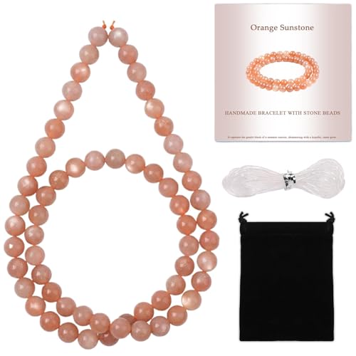 Stone Beads, 60pcs Sunstone, 6mm Round Loose Beads for Jewelry Making, Bracelets, with Bag, String & Card - color: Sunstone, size: 6mm