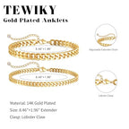 Tewiky Waterproof Ankle Bracelets for Women,Chunky Layered Gold Anklet for Women Non Tarnish Adjustable Cuban Set Stackable Summer Beach Jewelry Gift - color: gold
