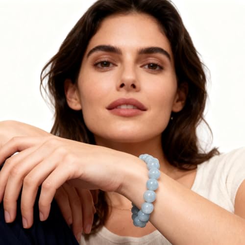 About 60pcs 6mm Natural Stone Beads Aquamarine Beads Crystal Gemstone for Jewelry Making, DIY Bracelet Necklace - color: Aquamarine, size: 6mm