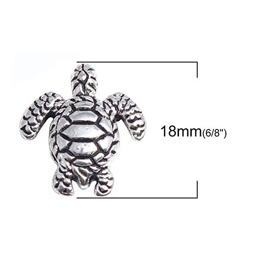 JGFinds 3D Turtle Charm Spacer Beads - 28 Pack of Silver Tone DIY Jewelry Making Supplies; Necklace or Bracelet Bead, Beach Tortoise for Handmade Jewelry or Keychains