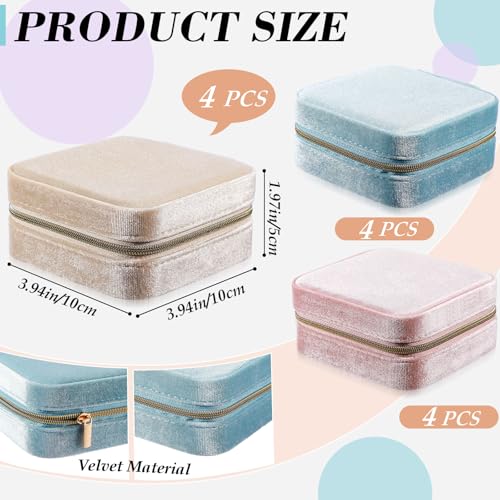 Kenning 12 Pcs Small Velvet Travel Jewelry Box Mini Jewelry Case Portable Organizer Pouch Bridesmaid Proposal Gift for Women(Square) - style: Square