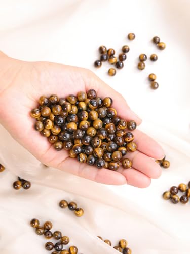 Jovivi 8mm Natural Tiger Eye Gemstone Beads for Jewelry Making,96pcs Energy Healing Crystals Polished Round Smooth Stone Beads,Genuine Real Stone Beads for Bracelet Necklace - color: Tiger Eye