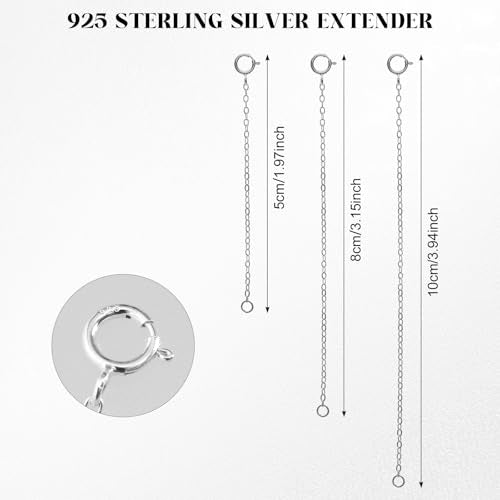 3 Pcs 925 Sterling Silver Extender Chain Set Chain Extenders Jewelry Making Chains DIY Suitable for Women Necklace Bracelet and Anklet Jewelry Extensions