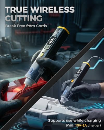 VMAN 2-in-1 Wireless Ultrasonic Cutter, Cutting Grinding AI Auto Cooling 40kHz Vibration 35W Auto Power Adjustment, 3 Mode Cordless Knife 50Pcs Blades – For 3D Printing, Woodworking, Model Mods & DIY