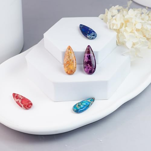 5 Pieces Natural Teardrop Imperial Jasper Pendant,Gemstone Charms for DIY Jewelry Making Necklaces, Bracelets, Earrings - color: Teardrop Imperial Jasper Pendant-c