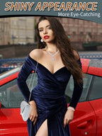 Henoyso 5 Pcs Rhinestone Jewelry Sets Prom Purse Jewelry Rhinestone Clutch Purse Bride Necklace Earrings Bracelets for Women - color: Silver