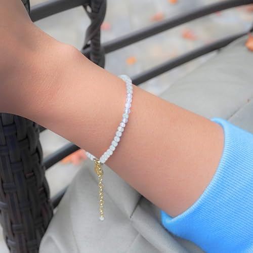 Faceted Bracelet for Women, Certified 925 Sterling Silver with 18K Gold Vermeil Healing Crystal Bracelets for Women - Crystals and Healing Stone Bracelet Women Jewelry for Gift - color: Clear Quartz