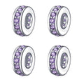 925 Sterling Silver Spacer Charm Bead with Clear CZ for Pandora Charms Bracelets - color: 4pcs Purple