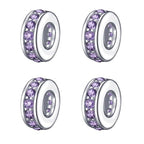 925 Sterling Silver Spacer Charm Bead with Clear CZ for Pandora Charms Bracelets - color: 4pcs Purple