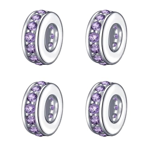 925 Sterling Silver Spacer Charm Bead with Clear CZ for Pandora Charms Bracelets - color: 4pcs Purple