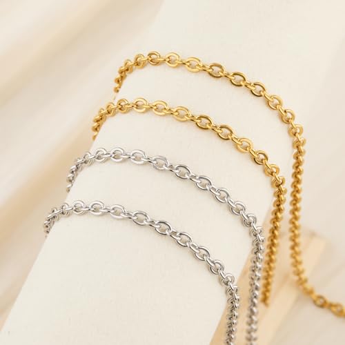 SMYHTGLIF 2 Rolls Total 32.8 Feet Gold and Silver Chain for Jewelry Making Stainless Steel Cable Chain Roll Oval Link Bulk Chain Craft Jewelry Making Chains - size: 5.1×4mm