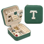 PATIKIL Travel Jewelry Case, T Initial Small Travel Jewelry Box Organizer Rings Earrings Storage Case Personalized Gifts for Women Girls Birthday Christmas Bridesmaid Gifts, Dark Green - style: T