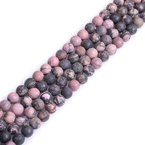 8mm Natural Stone Black Rhodonite Frosted Matte Unpolished Round Beads for Jewelry Making Strand 15 inch - color: Black Rhodonite, size: 8mm