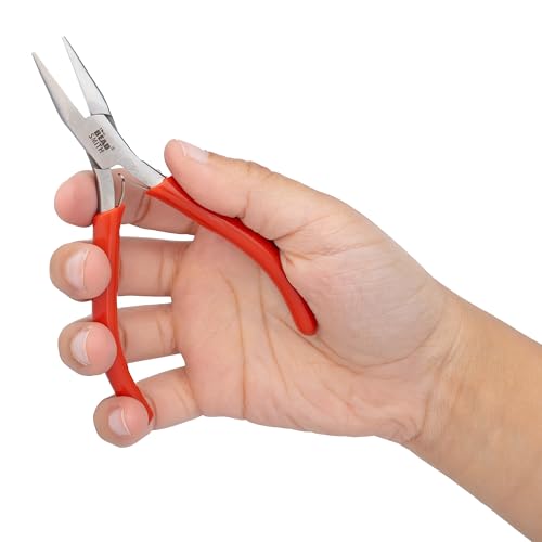 The Beadsmith Slim Line Chain Nose Pliers, 4.75 inches (120mm) with Polished Steel Head, red PVC Comfort Grip Handle with Double-Leaf Spring, Tool for Jewelry Making