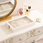 Lolalet Jewelry Organizer Tray with Lid, 18 Hooks Velvet Necklace Organizer Holder Storage Box for Drawer -Beige - style: Necklace