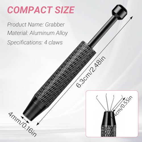 Piercing Ball Grabber Tool, 4-Claw Stainless Steel Jeweler Pick Up Tools,Septum Ball Screw Tool for Piercing Changing/Removal/Holder,Earring Pearl Grabber for Jewelry/Electronic Component - color: 1pc Silver, 1pc Black