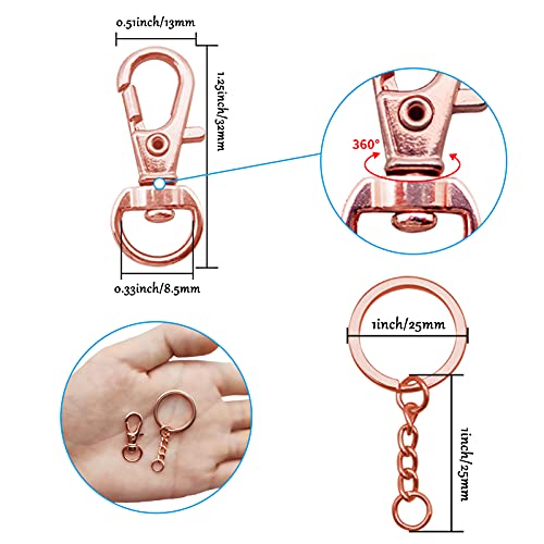 150Pcs Swivel Snap Hook Set,Rose Gold Swivel Clasps Lanyard Snap Keychain Hooks Lobster Clasp Split Key Rings with Chain and Jump Rings Bulk for Keychain Lanyard,Jewelry,DIY Crafts Supplies - color: Rose Gold