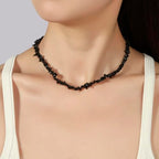 Raw Crystal Necklaces for Women 5-8mm Handmade Natural Stone Necklace Beaded Choker Necklace Healing Crystal Necklace Gemstone Necklace Raw Crystal Beaded Necklace for Her - style: Obsidian