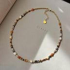 Handmade Natural Gemstone Beaded Necklace for Women, Cultured Freshwater Pearl Choker with Adjustable Extension Chain, Boho Healing Crystal Jewelry Collection - color: c Colorful