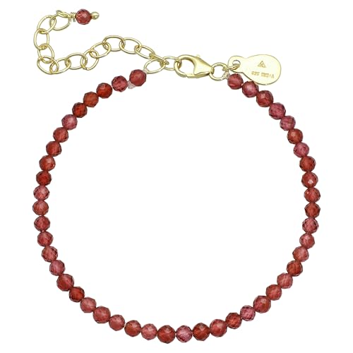 Faceted Bracelet for Women, Certified 925 Sterling Silver with 18K Gold Vermeil Healing Crystal Bracelets for Women - Crystals and Healing Stone Bracelet Women Jewelry for Gift - color: Garnet