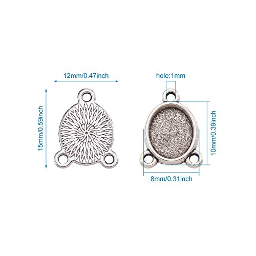 FASHEWELRY 100Pcs Tibetan Style Alloy Oval Bezel Pendant Trays 8x10mm Chandelier Components Links 3 Loops Base Connector Settings for DIY Jewelry Making - color: 8x10mm-100Pcs