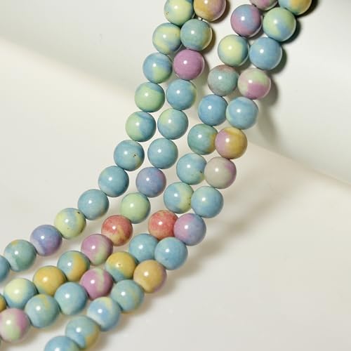 MJDCB Natural Stone Beads 8mm 43pcs Round Rainbow Stone Loose Gemstone Bead Charms for Jewelry Making Bracelet Necklace Earring Pendant - color: Rainbow Stone, size: 8mm