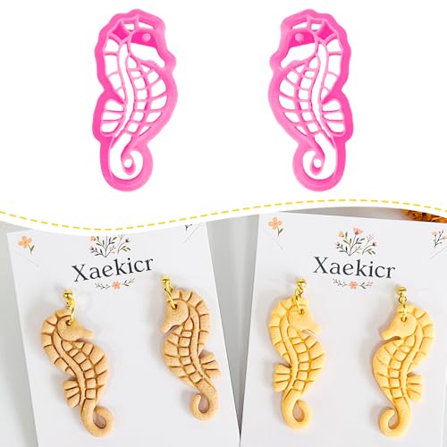 Xaekicr Seahorse Polymer Clay Cutters for Earrings - Ocean Style Clay Earring Cutters for Jewelry Making, 2 Pcs Clay Tools - color: A color