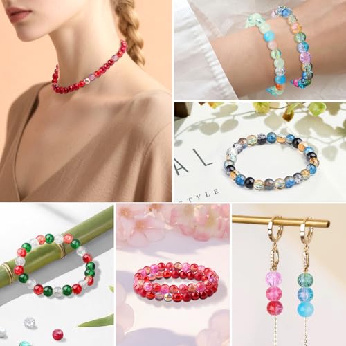 DUQGUHO Christmas Beads, Christmas Beads for Jewelry Making, 8mm Red Green White Round Glass Beads Kit 360PCS - color: 10-Red Green White