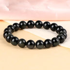 LPBeads Handmade Natural Gemstone Stretch Elastic Bracelet Healing Crystal Round Stone Beads Jewelry Gifts for Women Men - color: Black Obsidian, size: 10mm